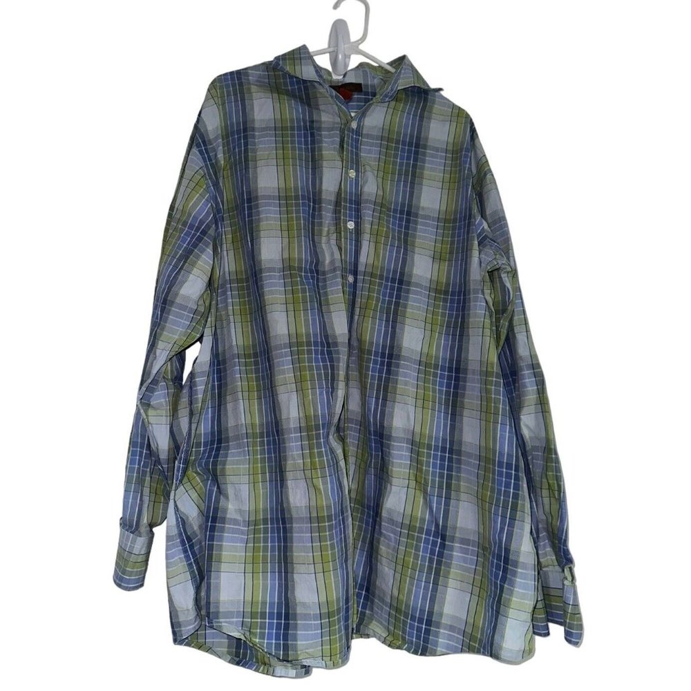 NYNE Long Sleeve Button Up Shirt Mens Big & Tall 3XLT Blue Green Check